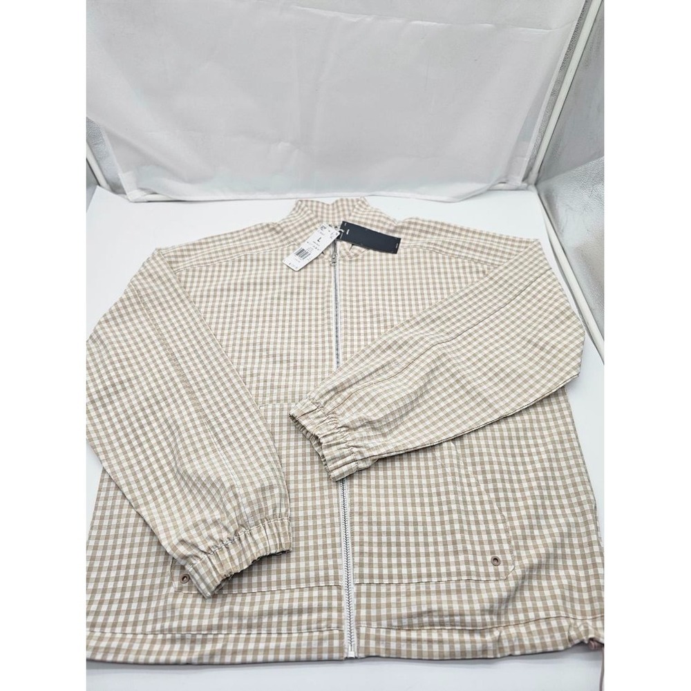 Adidas Women's Ultimate365 Gingham Golf Jacket Utility Size L Taupe JE9948, NEW